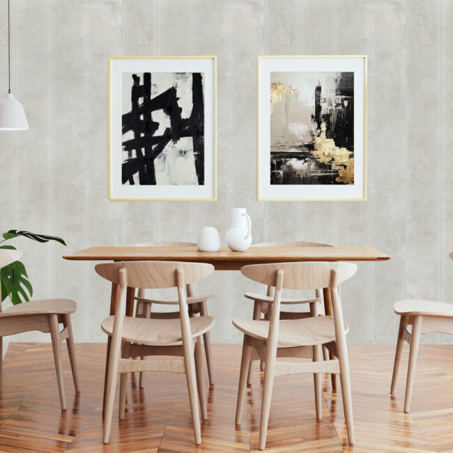 dining room table and blank frame 3d render